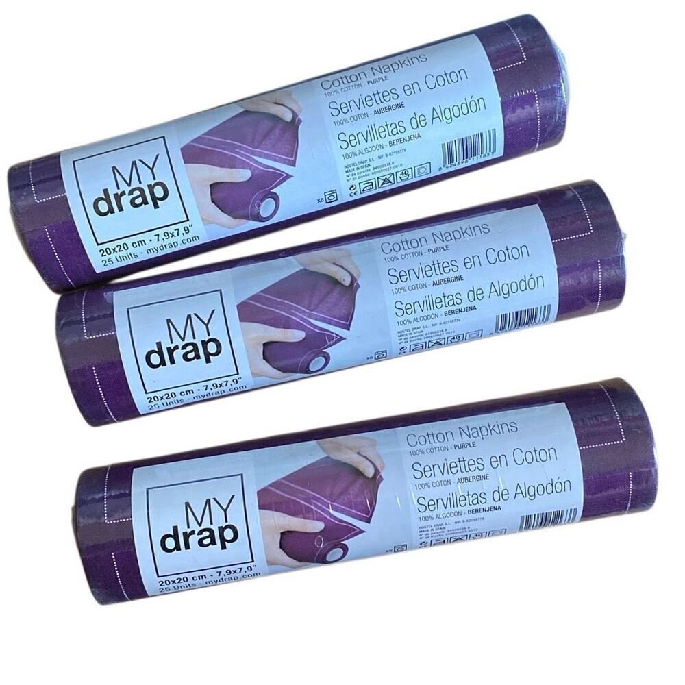 MY drap Cotton Napkins 25 Count x3 PURPLE Table Linens 20x20 cm NEW